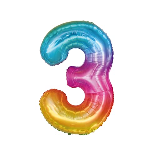 90~100 cm großer Regenbogen, Nummer 1, Folie, Ballon, Riesenfolie, Helium-Zahl, 3 Jahre, Luftballons für Geburtstag, Mädchen, Jungen von PARTY GO