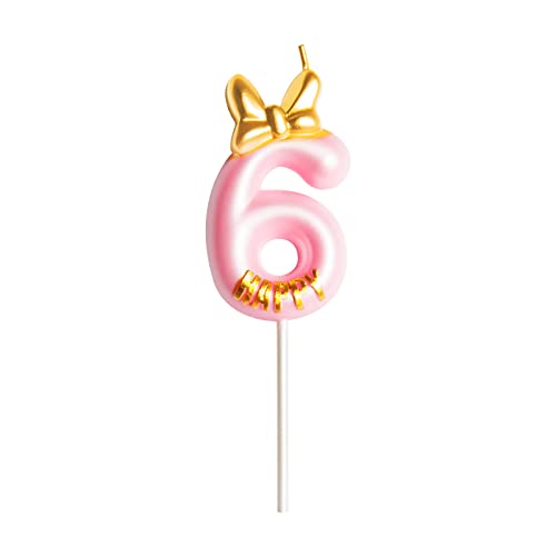 Geburtstagskerzen Krone Niedliche Rosa Mädchen Geburtstag Zahlen 6 mit Krone 7cm von PARTY GO