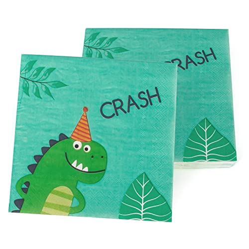 PARTY GO 40 STÜCKE Dinosaurier-Serviette, Buntes Papiergeschirr für den Kindergeburtstag Grün 33 * 33CM von PARTY GO