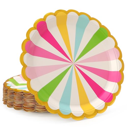 PARTY GO 50 Stück 9“ Pappteller für Abendessen und Dessert, Einwegteller Party Supplies Pack für Graduierung Urlaub Hochzeit Geburtstag Party Baby Dusche Dekorationen, Regenbogen von PARTY GO