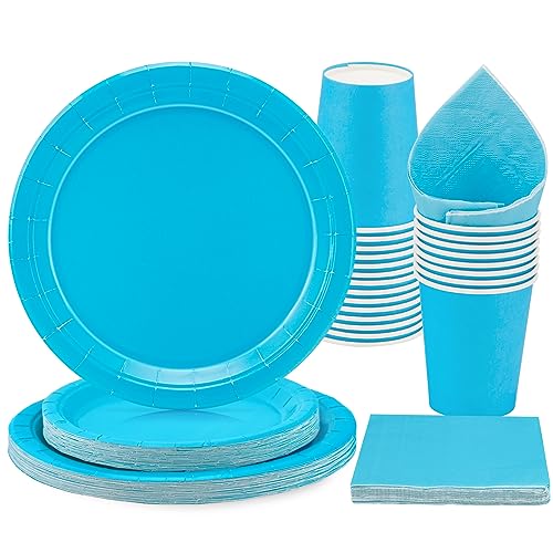 PARTY GO Party Geschirr 96 Stück Blau Kinder Geburtstag Mädchen Party Dekoration Zubehör Set Papier Geschirr Set von PARTY GO