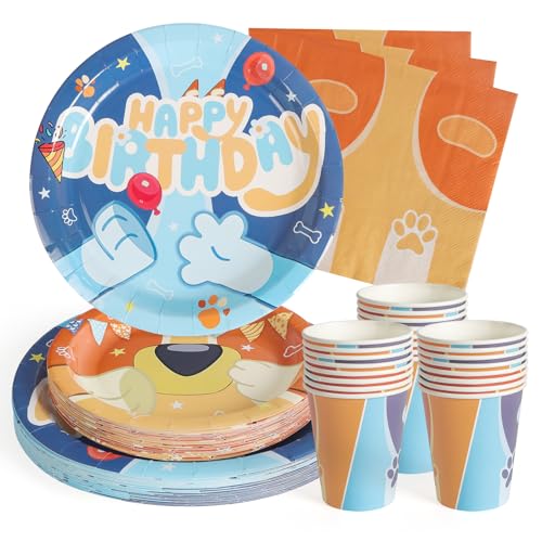 PARTY GO Partygeschirr 96 Stück Blauen Cartoon Kindergeburtstag Partyteller Party Supplies Set enthält Pappteller Servietten Besteck für Geburtstag Dekorationen Hochzeit Baby Dusche-24 Gäste von PARTY GO