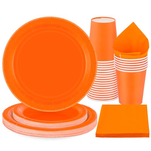 Party Geschirr 96 Stück Orange Kinder Geburtstag Mädchen Party Dekoration Zubehör Set Papier Geschirr Set von PARTY GO