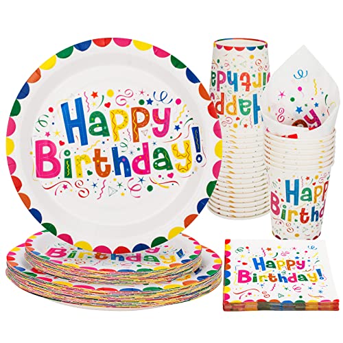 Party Go 100PC Geburstag Partygeschirr Pappteller Set Bunte Partyteller Partybecher Servietten Geburstag Pappteller Kindergeburtstag Mädchen Junge für 25 Gäste von PARTY GO