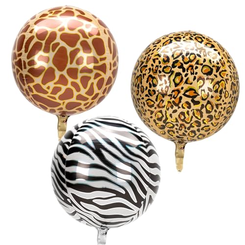 3 Stück Safari Folienballons Set Kindergeburtstag Deko, Leopard Giraffe Zebra, Luftballons für Kinder Geburtstag, Safari Tiere Party Ballons, Heliumballons Dekoballon Dschungel Wild One Mottoparty von PARTY PARTY