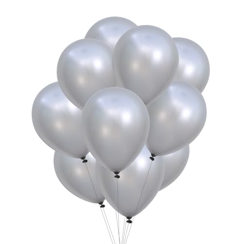 PARTY PARTY 12 metallic silberne Ballons aus Latex reißfest 30 cm geruchs- und geschmacksneutral Luftballon Deko Kindergeburtstag, Geburtstag Ballon Set, Kinder Party, Hochzeit von PARTY PARTY