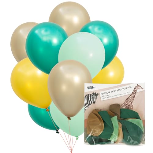 PARTY PARTY 12er Safari Ballon Mix aus Latex reißfest 30 cm geruchs- und geschmacksneutral Luftballon Deko Kindergeburtstag, Dschungel Geburtstag, Safari Party Ballons, Hochzeit von PARTY PARTY