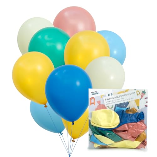 PARTY PARTY 12er Einschulung Ballon Mix aus Latex reißfest 30 cm geruchs- und geschmacksneutral, Luftballon Schulanfang Deko Schulkind Kindergeburtstag Junge Mädchen von PARTY PARTY