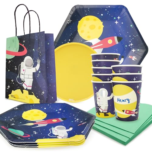 PARTY PARTY Weltraum 84 Teile Party Set 16 Gäste Geschenktüten und Partygeschirr Partybecher, Pappteller, Servietten mit Silberfolie Astronaut, Rakete, Planet, Weltall Kindergeburtstag, Junge PARTY PARTY Weltraum 84 Teile Party Set 16 Gäste Geschenktüten und Partygeschirr Partybecher, Pappteller, Servietten mit Silberfolie Astronaut, Rakete, Planet, Weltall Kindergeburtstag, Junge von PARTY PARTY