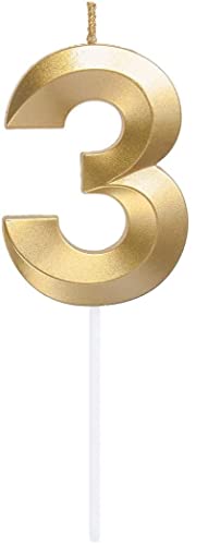 Partyland Goldene Geburtstagskerzen – Geburtstagskerzen – Kerzen für Geburtstage, Hochzeiten oder Jubiläen – Zahlen 0 1 2 3 4 5 6 7 8 9 – Kerzen 7 cm (Nummer 3) von PARTYLAND