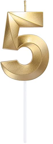 Partyland Goldene Geburtstagskerzen – Geburtstagskerzen – Kerzen für Geburtstage, Hochzeiten oder Jubiläen – Zahlen 0 1 2 3 4 5 6 7 8 9 – Kerzen 7 cm (Nummer 5) von PARTYLAND