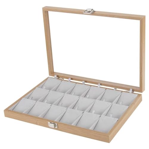 Schmuckaufbewahrung 18 Grids Holz Anhänger Fall Halskette Lagerung Schmuck Organizer Fach Halter Box Vitrine Mit Fenster Glas Abdeckung Für Schublade Jewelry Box Parfum Organizer von PASPRT