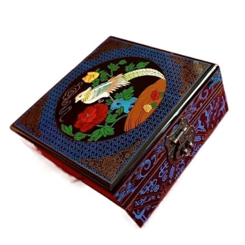 Schmuckaufbewahrung Aufbewahrungskoffer Im Antiken Stil, Schminktisch, Lack, Make-up-Artikel, 2-lagige Schmuckschatulle, Bemaltes Ornamentholz(16 * 16 * 7cm) Jewelry Box Parfum Organizer von PASPRT