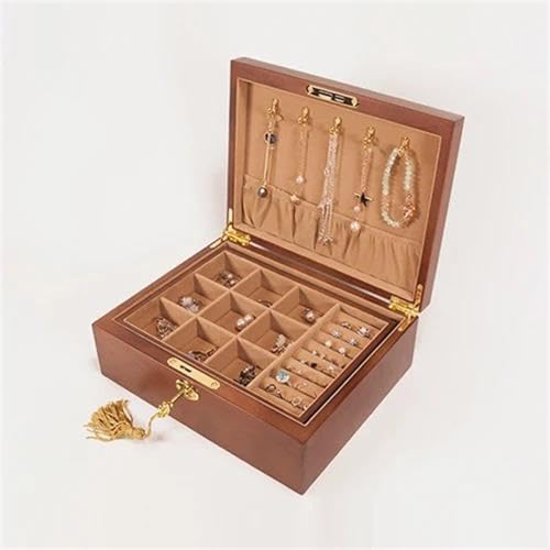 Schmuckaufbewahrung Doppelte Rechteckige Schmuckschatulle Chinesische Holz Aufbewahrungsbox Mit Schloss Schmuck Uhr Halskette Ohrring Ring Aufbewahrung Jewelry Box Parfum Organizer(B) von PASPRT