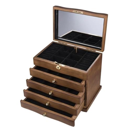 Schmuckaufbewahrung Fünfschichtige Holz Schmuckschatulle Große Kapazität Schubladentyp Aufbewahrungsbox Ring Halskette Armband Zubehör Ausstellungsstand Jewelry Box Parfum Organizer(A) von PASPRT