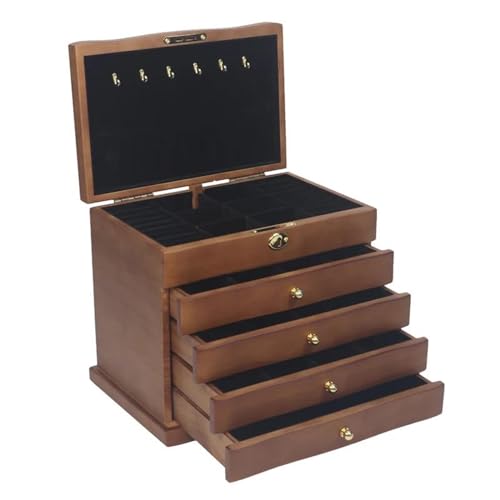 Schmuckaufbewahrung Fünfschichtige Holz Schmuckschatulle Große Kapazität Schubladentyp Aufbewahrungsbox Ring Halskette Armband Zubehör Ausstellungsstand Jewelry Box Parfum Organizer(B) von PASPRT