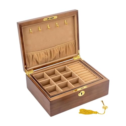 Schmuckaufbewahrung Für Männer Frauen Schmuck Vitrine Schmuckkästchen Organisation Container Holz Schmuckschatulle Mit Schloss Und Schlüssel 2 Etagen Abschließbar Jewelry Box Parfum Organizer(Style A) von PASPRT