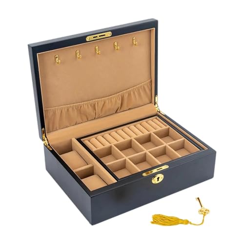 Schmuckaufbewahrung Für Männer Frauen Schmuck Vitrine Schmuckkästchen Organisation Container Holz Schmuckschatulle Mit Schloss Und Schlüssel 2 Etagen Abschließbar Jewelry Box Parfum Organizer(Style E) von PASPRT