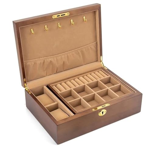 Schmuckaufbewahrung Holz Schmuckschatulle Für Frauen Halskette Ohrringe Ringe Schmuckschatullen Anhänger Ständer Armband Separatoren Aufbewahrung Jewelry Box Parfum Organizer(C) von PASPRT