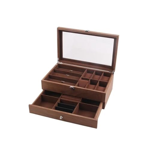 Schmuckaufbewahrung Holz Uhren Organizer Glasschloss Doppellagig Retro Uhrengläser Schmuckschatulle Vitrine Aufbewahrungsschatulle Jewelry Box Parfum Organizer von PASPRT