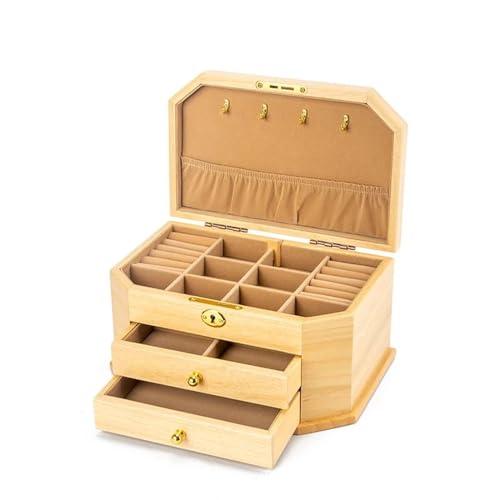 Schmuckaufbewahrung Massivholz Schmuck Aufbewahrungsbox Mit Schloss Schmuckschatulle Großes Fassungsvermögen Schlichtes Retro Design Jewelry Box Parfum Organizer(B) von PASPRT