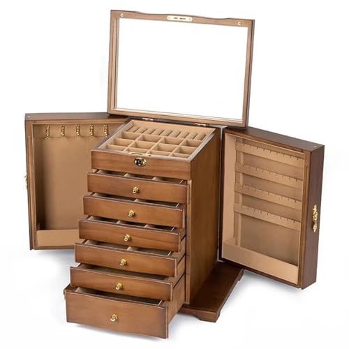 Schmuckaufbewahrung Massivholz Schmuckschatulle Große Kapazität Europäische Holz Schmuckschatulle Kopf Schmuck Kosmetik Mehrschichtige Aufbewahrungsbox Jewelry Box Parfum Organizer(A) von PASPRT