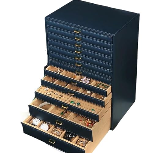 Schmuckaufbewahrung Mit Mehreren Schubladen, 12-stöckiger Schmuck-Organizer Für Damen, Große Kapazität, Elegante Schmuckschatulle Jewelry Box Parfum Organizer(Blue) von PASPRT