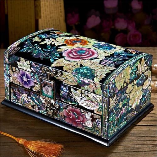 Schmuckaufbewahrung Organizer Mit Spiegel Für Ohrringe, Halsketten, Ringe Armbänder, Geschenkideen, Schmuckschatulle Mit Eingelegter Abalone-Muschel, Aufbewahrung Jewelry Box Parfum Organizer von PASPRT