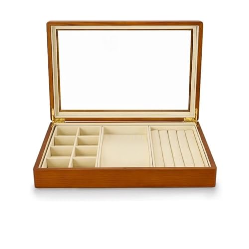 Schmuckaufbewahrung Schmuck Aufbewahrungsbox Mit Halskette Haken Ohrringen Ring Armband Aufbewahrungskoffer Massivholz Organizer Schmuckschatulle Jewelry Box Parfum Organizer(Beige B) von PASPRT