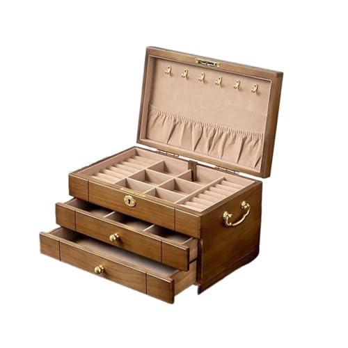 Schmuckaufbewahrung Schmuckschatulle Organizer Holzzubehör Aufbewahrungsbox Große Vintage Box Retro Hohe Kapazität Massivholz Jewelry Box Parfum Organizer(B) von PASPRT