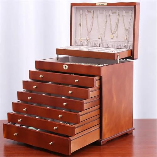 Schmuckaufbewahrung Schmuckschatullen Organizer Case Display Stand Aufbewahrung Ring Halskette Display Stand Big Size Massivholz Schmuckschatulle Schublade （33*23*31cm） Jewelry Box Parfum Organizer(Ty von PASPRT