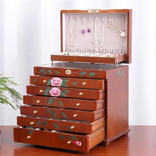 Schmuckaufbewahrung Schmuckschatullen Organizer Case Display Stand Aufbewahrung Ring Halskette Display Stand Big Size Massivholz Schmuckschatulle Schublade （33*23*31cm） Jewelry Box Parfum Organizer(Ty von PASPRT