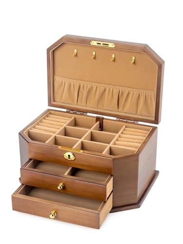 Schmuckaufbewahrung Sechseckige Massivholz Schmuckschatulle Mit Schloss Öse Ohrringe Halskette Großes Fassungsvermögen Schlichtes Retro Design Jewelry Box Parfum Organizer(A 1) von PASPRT