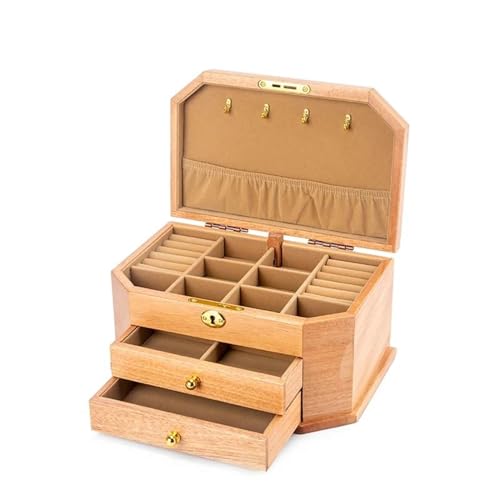 Schmuckaufbewahrung Sechseckige Massivholz Schmuckschatulle Mit Schloss Öse Ohrringe Halskette Großes Fassungsvermögen Schlichtes Retro Design Jewelry Box Parfum Organizer(A 2) von PASPRT