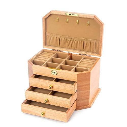 Schmuckaufbewahrung Sechseckige Massivholz Schmuckschatulle Mit Schloss Öse Ohrringe Halskette Großes Fassungsvermögen Schlichtes Retro Design Jewelry Box Parfum Organizer(B 2) von PASPRT