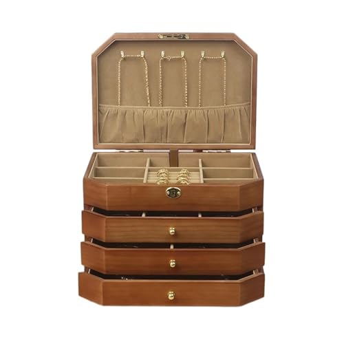 Schmuckaufbewahrung Vierschichtige Große Abschließbare Hölzerne Polygonale Schmuckschatulle Zur Präsentation Ohrringen Halsketten Geschenkbox Aufbewahrungsbox Jewelry Box Parfum Organizer von PASPRT