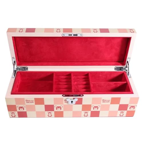 Schmuckschatulle für Ohrringe, Schmuck-Aufbewahrungsbox, multifunktionale Verpackung, Organizer, Holz, groß, rosa, personalisierbar mit Schloss, Ohrring-Schmuckschatulle, Ringbox (Rosa) von PASPRT