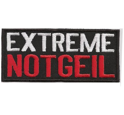 Aufnäher mit Spruch - Extrem Notgeil - Biker Patch zum annähen/aufbügeln | Motorrad Aufkleber Sticker für alle Stoffe & Leder | Heavy Metal Kutten Bügelflicken Applikation | 90x40mm von PATCH KING