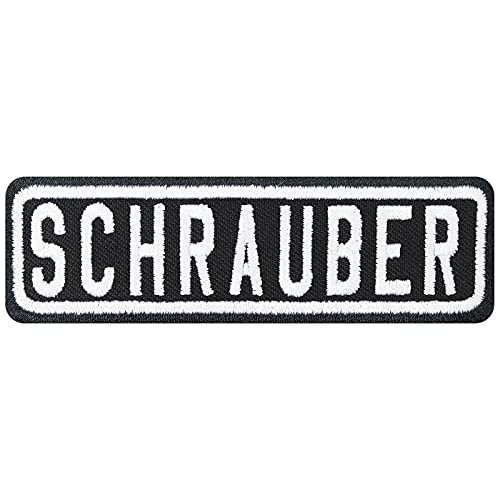 Biker Aufnäher bestickt: "SCHRAUBER" Motorradclub Rank Patch - Rang Abzeichen MC - Geschenk Motorradfahrer Applikation zum aufnähen Lederjacke/Boots/Koffer - schwarz - 100x30mm von PATCH KING