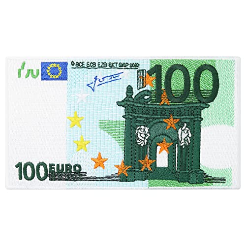 EURO Aufnäher 100 € Geld Patch Money Applikation Geldschein gestickt - 100 Euro Schein Bügelbild EZB Sammler Aufbügler für Shirt/Jacke/Aktentasche - 147x83mm von PATCH KING