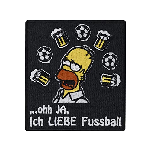 Fussball Aufnäher lustig - Homer Simpson Patch "Ich liebe Fussball" Bügelbild bestickt für Trikot - Fussball Geschenk Sport DIY Stoff-Applikation Shirt/Jacke/Tasche - 90x80mm von PATCH KING