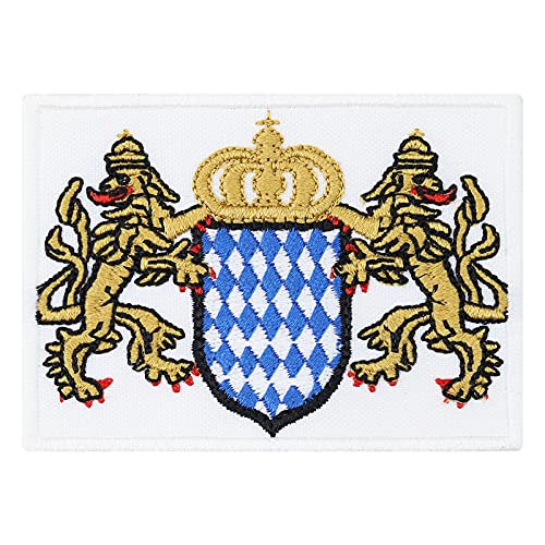 PATCH KING Freistaat Bayern Aufnäher bayrisches Staatswappen Bügelbild Bestickt - Oktoberfest Aufbügler für Lederhose - Bayrische Flagge Stoff-Applikation für Hemd/Leder/Hut - 50x70mm von PATCH KING