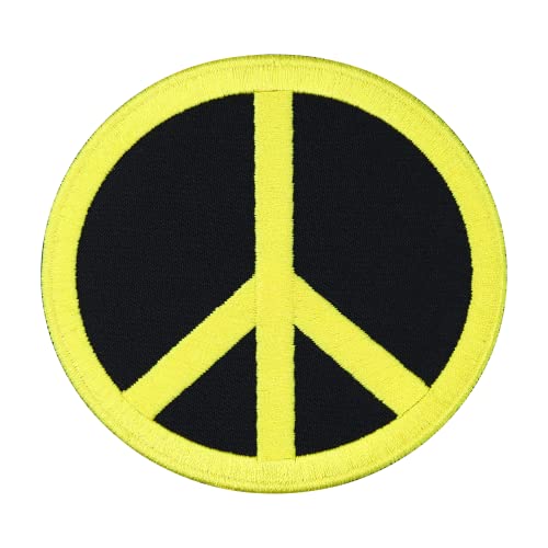 PEACE ZEICHEN Patch Friedenszeichen Hippie Aufnäher bestickt - Aufbügler Woodstock Stickerei - '60s '70s Disco Party Deko - Peace DIY Applikation für Rucksack/Shirt/Tasche - 90x90mm von PATCH KING