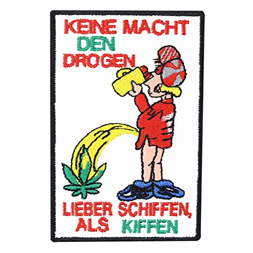 Spaß Aufnäher: "Lieber Schiffen als Kiffen" Patch Anti-Drogen Bügelbild lustig bestickt mit Spruch, Joint Aufbügler Bierliebhaber Applikation für Shirt/Kutte/Jacke, 67x100mm von PATCH KING