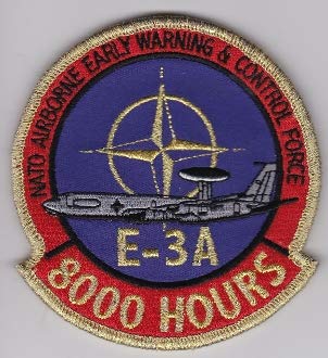 PATCHMANIA NATO Air Force Patch NATO AWACS E-3A 8000 Hours Patch Gold Tinse 100mm 90mm THERMOADHESIVE gestickte Patches Patch von PATCHMANIA