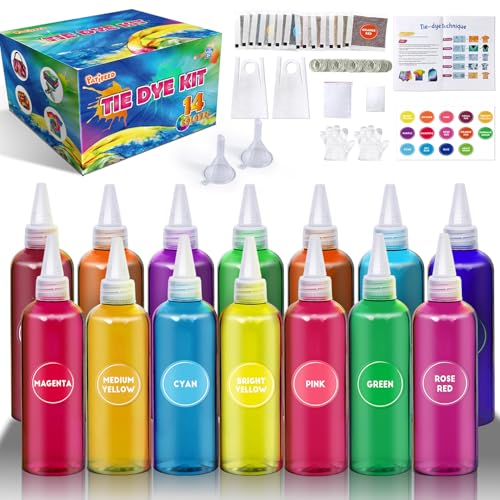 PATIFEED Batikfarben Set für Kinder, 14 Farben Tie Dye Kit für große Gruppen, Ungiftige Permanente Stofffärbung Sommeraktivitäten für Kinder, Erwachsene, Handgemachte Party von PATIFEED