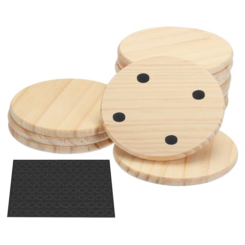 PATIKIL 0,3"x4" Unbehandelte Holzuntersetzer, 12er Pack Runde Holzuntersetzer mit rutschfesten Punkten, Blanko Holzstücke, Holzscheiben für Basteln, Malen, Gravieren, Holz, Stil 1 von PATIKIL