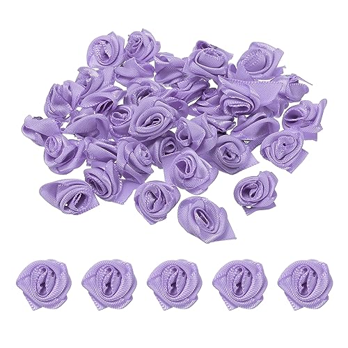 PATIKIL 0.6" 30Stk Mini Satin Farbband Rosen Winzige Stoff Blumen Verzierungen Rosetten Applikation für Heimwerken und Hochzeit Lila von PATIKIL