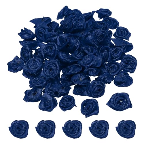 PATIKIL 0.6" 30Stk Mini Satin Farbband Rosen Winzige Stoff Blumen Verzierungen Rosetten Applikation für Heimwerken und Hochzeit Marine Blau von PATIKIL