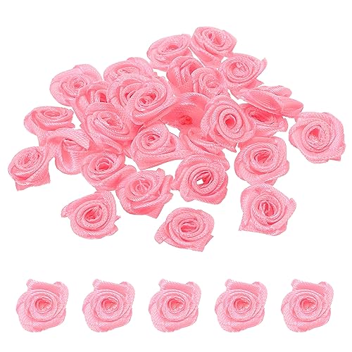 PATIKIL 0.6" 30Stk Mini Satin Farbband Rosen Winzige Stoff Blumen Verzierungen Rosetten Applikation für Heimwerken und Hochzeit Rosa von PATIKIL